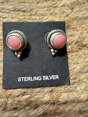 Sterling Silver Pink Stone Stud Earrings